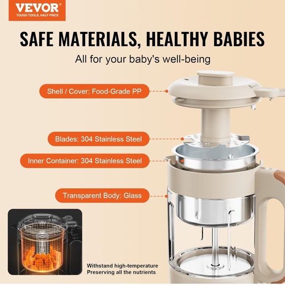 VEVOR Baby Food Maker, 500W Baby Food Processor with 300 ml Glass Bowl - Picture 2 of 11